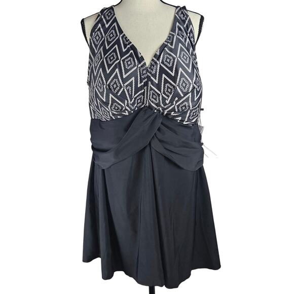 Perona Women's Swimdress One Piece Swimsuit Retro Print Swimwear 24W NWT - Picture 1 of 8